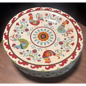222 Fifth Suzanni Rooster Dinner Plates Set Of 5 Hand Painted Porcelain